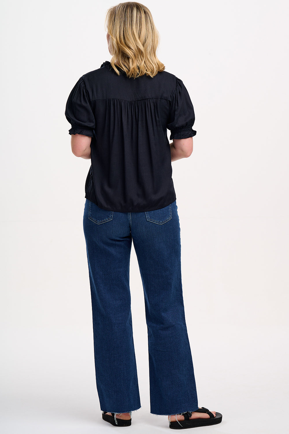 Angelique Shirred Top - Black, Tropical Hummingbird