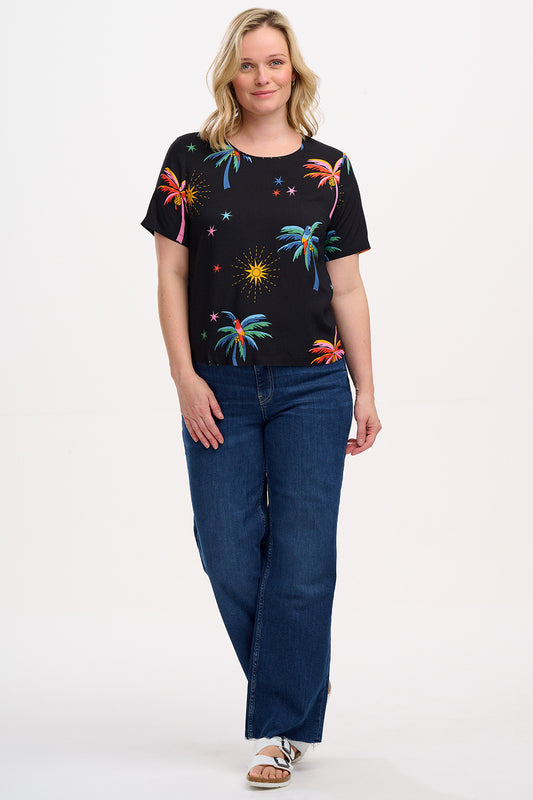 Christina Top - Black, Palms & Sunshine