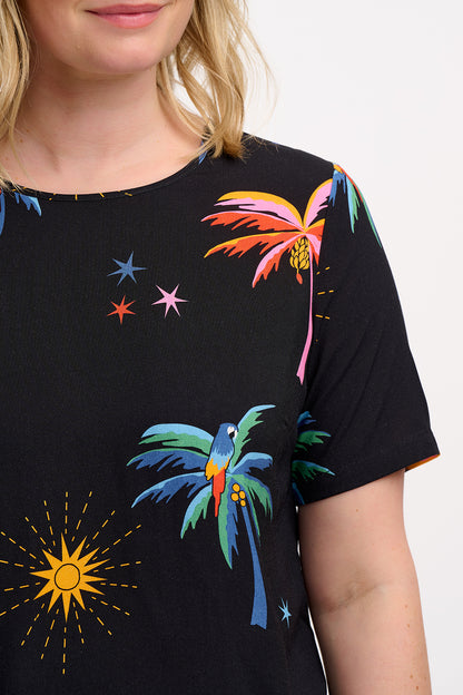 Christina Top - Black, Palms & Sunshine
