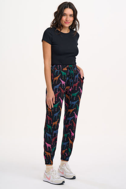 Donna Jersey Joggers- Black Giraffe Spots