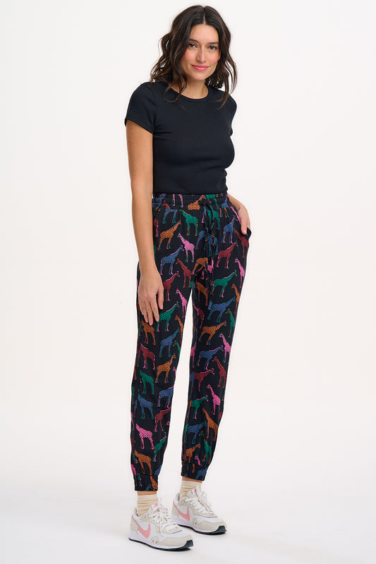 Donna Jersey Joggers- Black Giraffe Spots