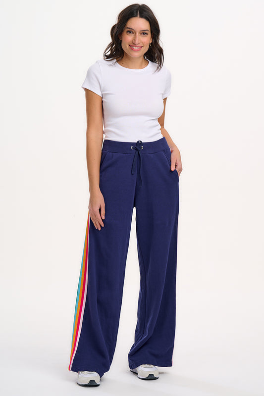 Laina Track Pants - Washed Navy, Rainbow Trim