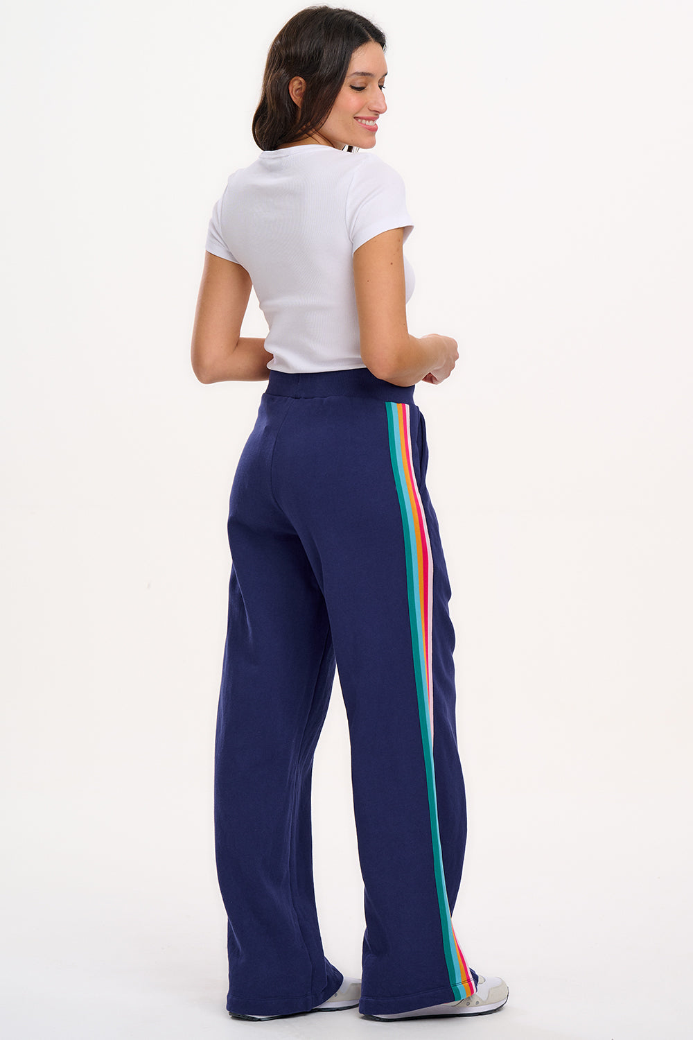 Laina Track Pants - Washed Navy, Rainbow Trim