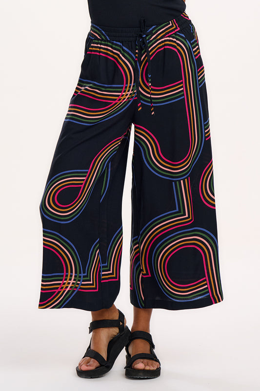 Ameera Cropped Wide Leg Trousers - Black, Retro Racer