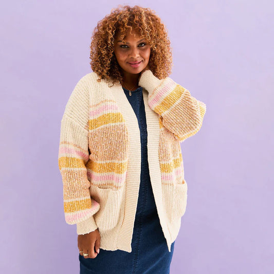 Dani Recycled Cotton Blend Chunky Balloon Sleeve Stripe Cardigan - White