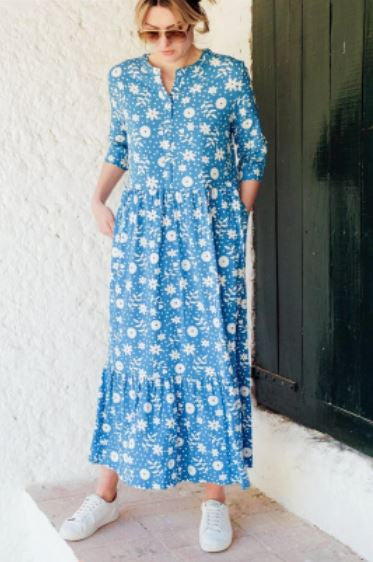 SALE - Lauren Smock Dress - Blue, Vintage Block Floral