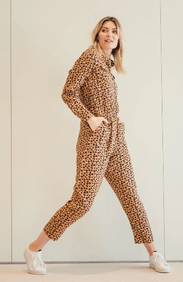 SALE - Rimona Boilersuit - Tan, Animal Floral