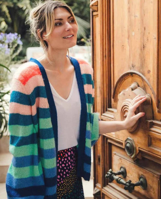 Sugarhill Yvette Cardigan in Multi, Rainbow Stripes