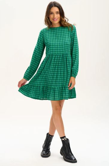 SALE - Inez Smock Dress - Green Gingham