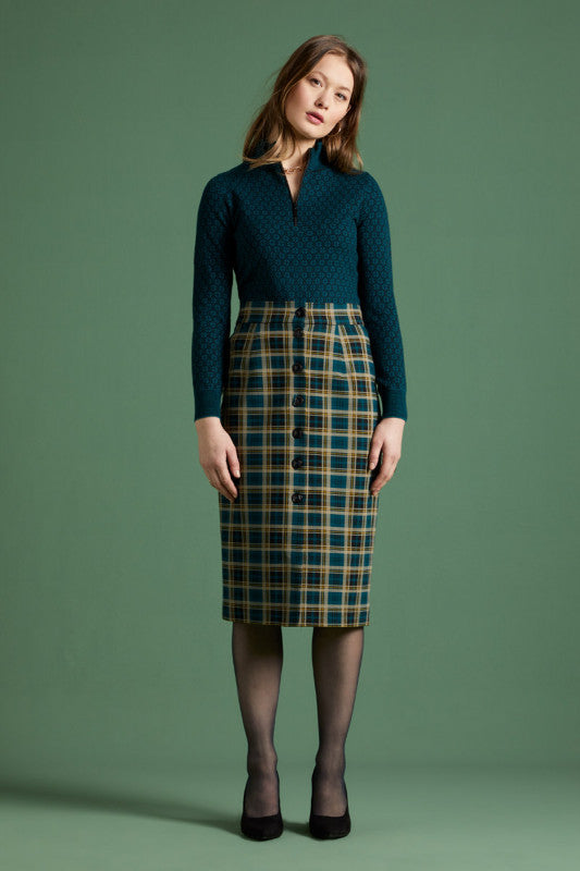 SALE - Pencil Button Skirt Rodeo Check