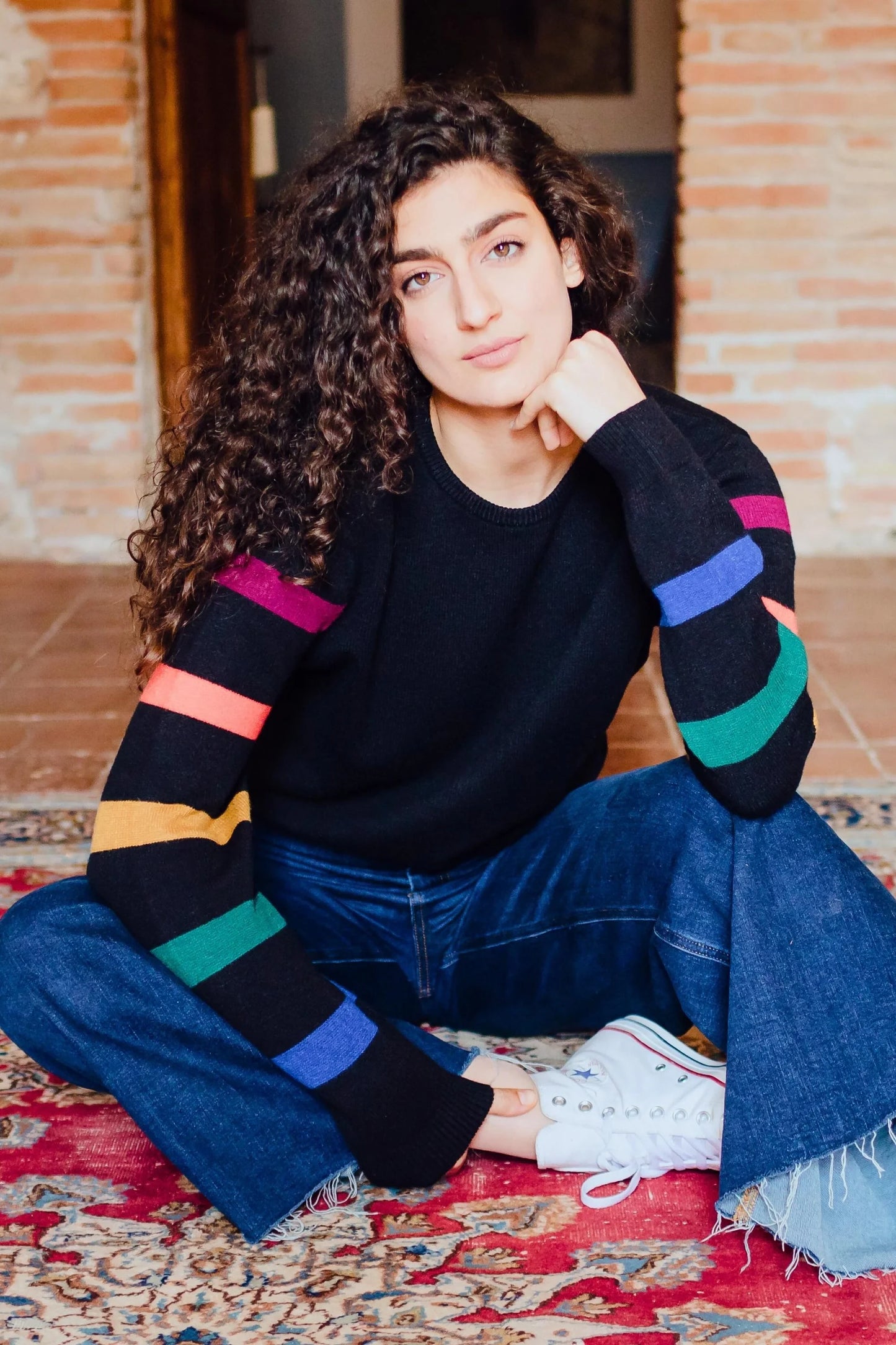 Stacey Jumper - Black, Stripe Sleeves