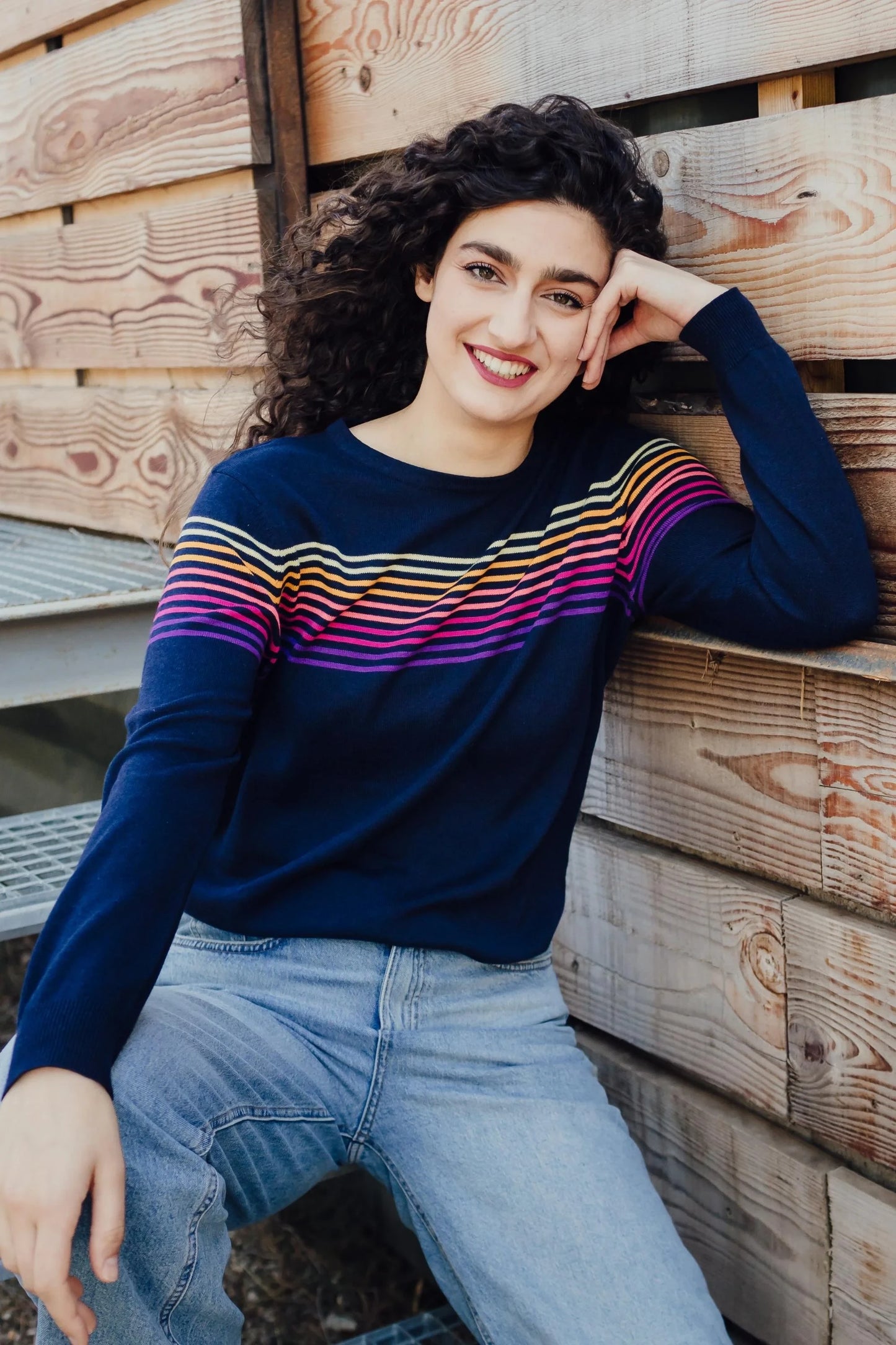 Rita Jumper - Navy, Rainbow Sunrise Lines