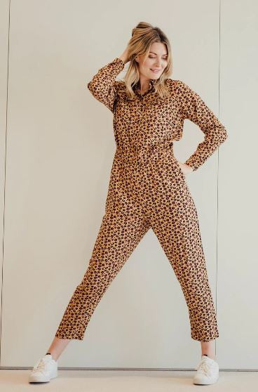 SALE - Rimona Boilersuit - Tan, Animal Floral