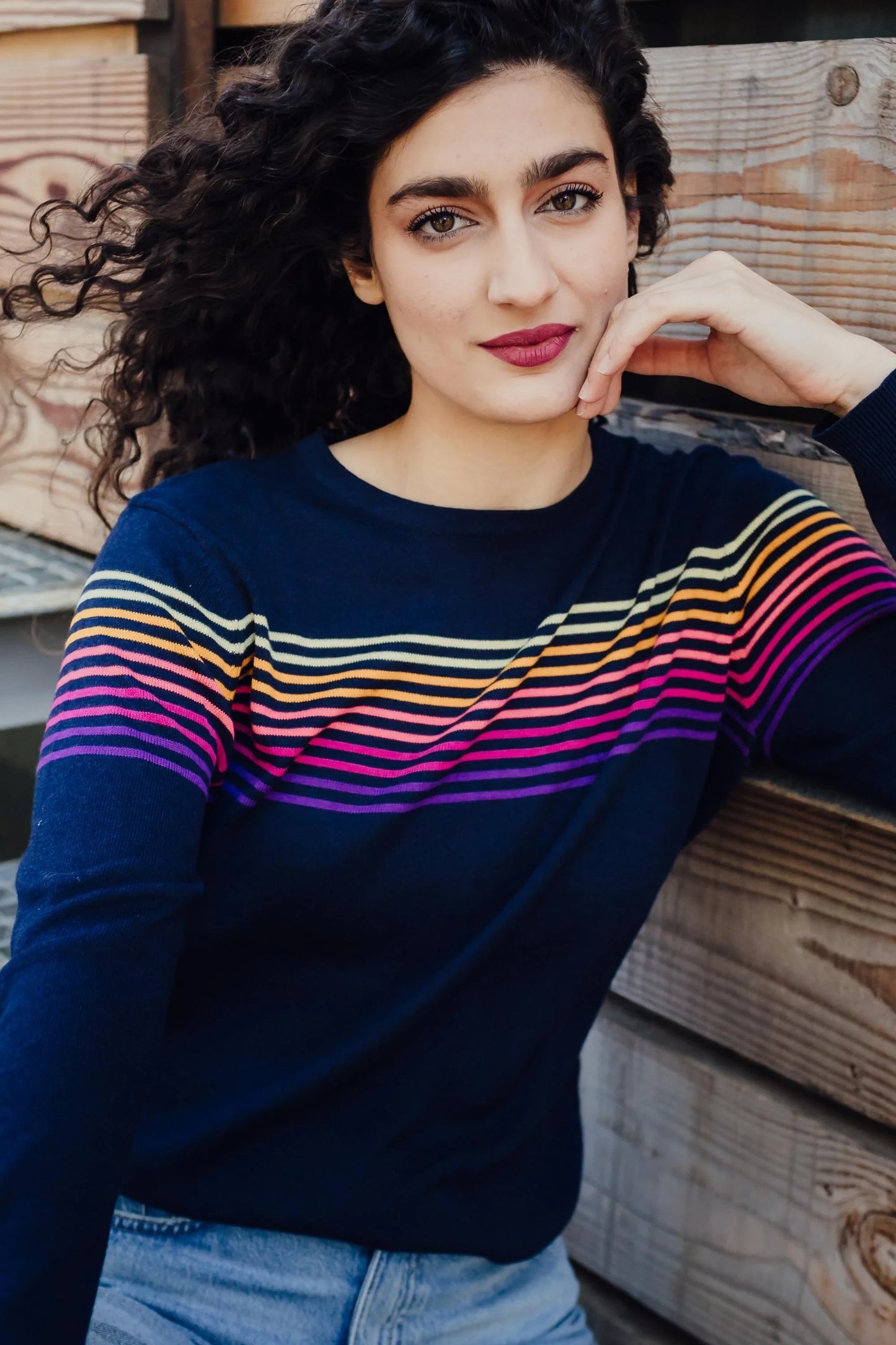 Rita Jumper - Navy, Rainbow Sunrise Lines