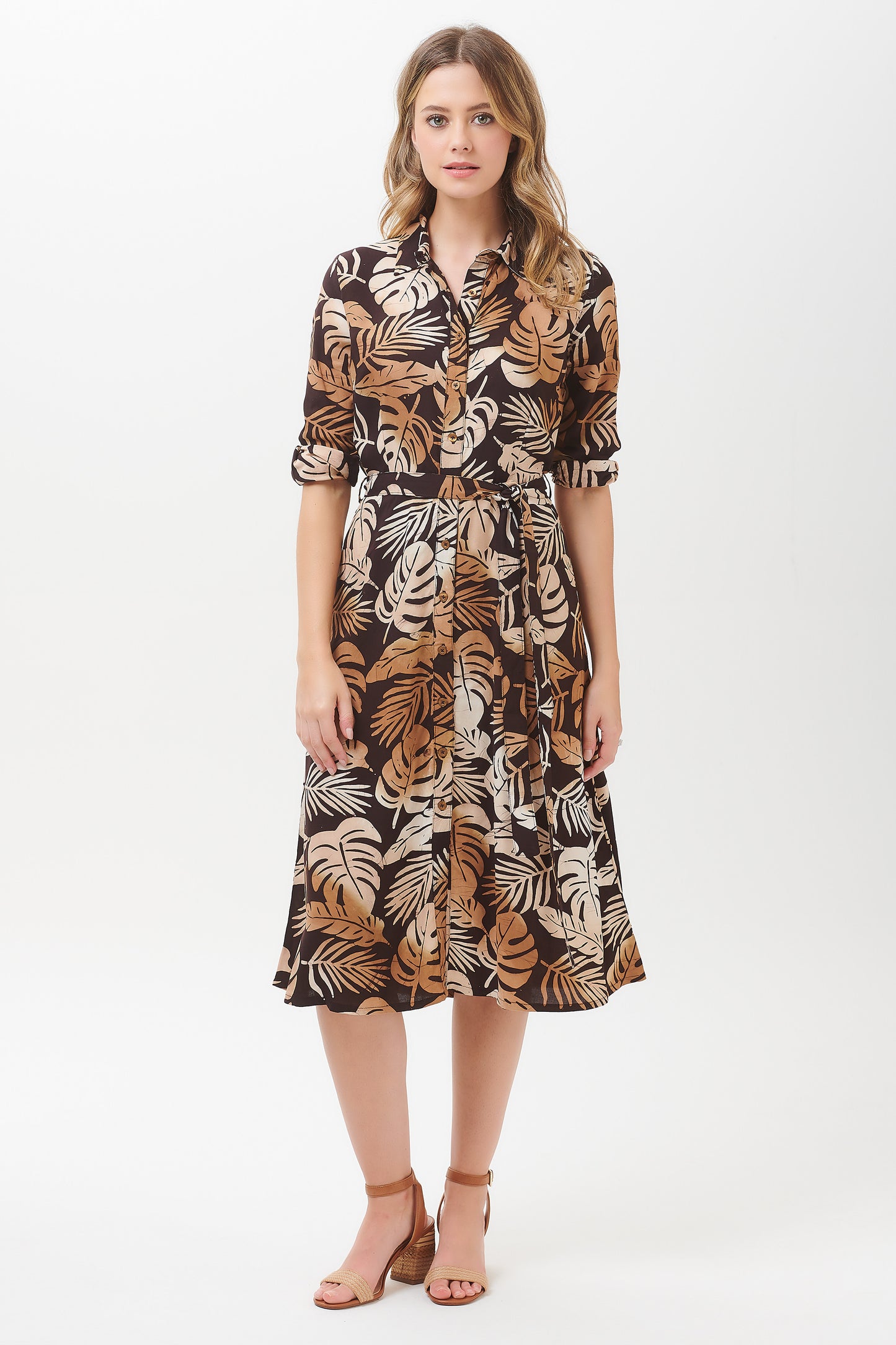 SALE - Merissa Cocoa Palm Batik Midi Dress