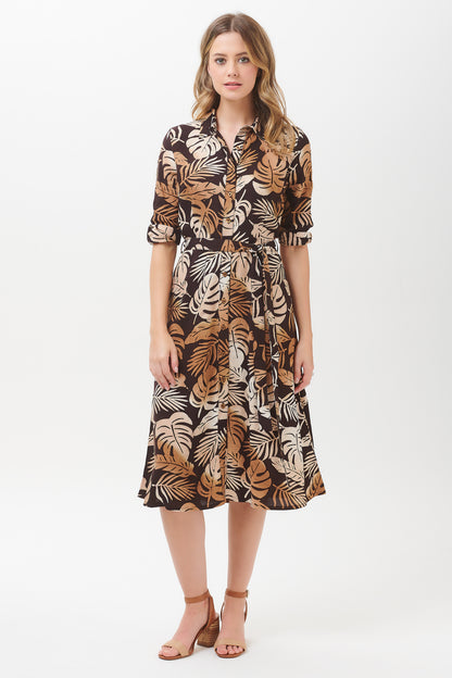 SALE - Merissa Cocoa Palm Batik Midi Dress