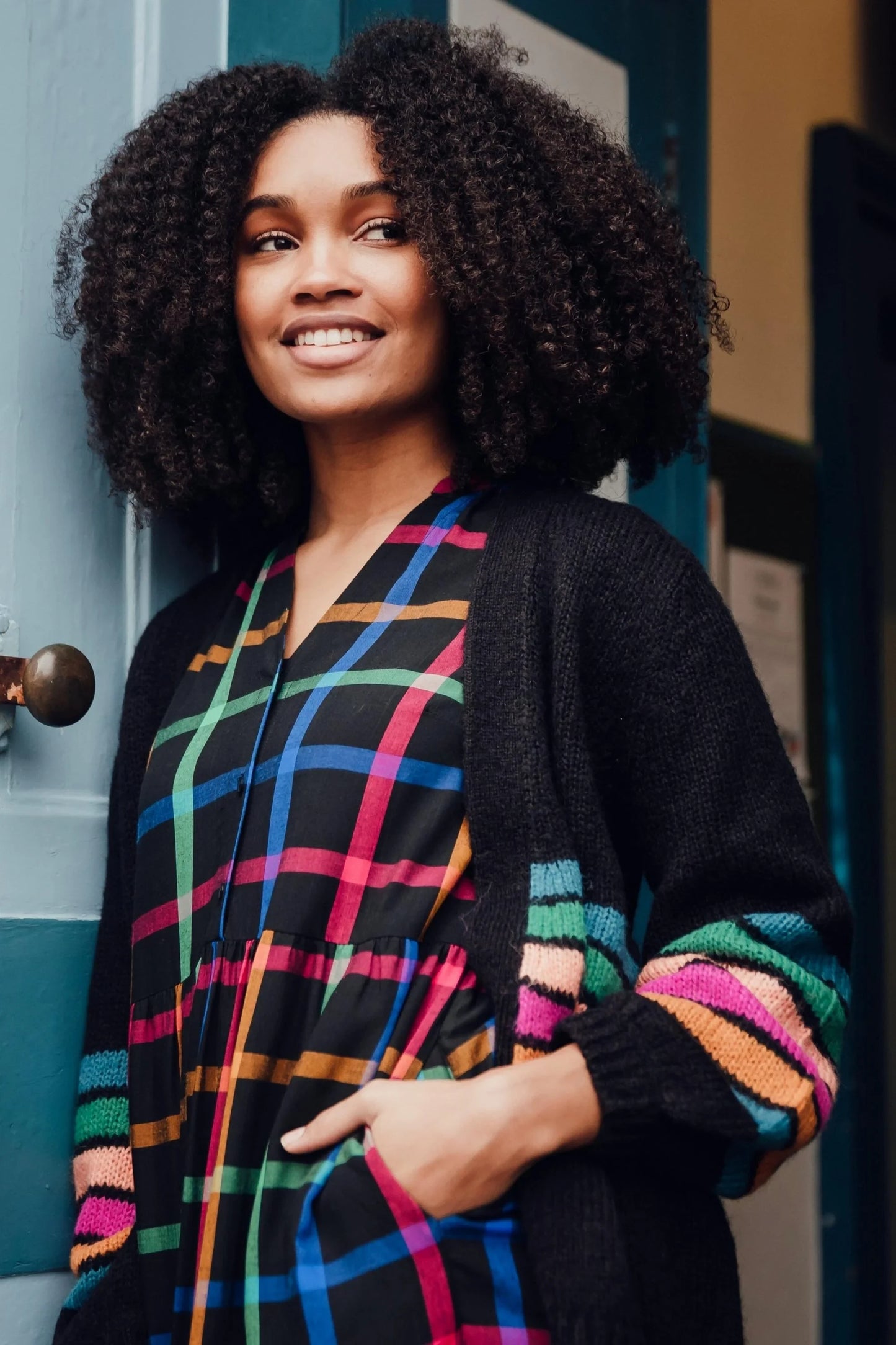 Yvette Cardigan - Black, Block Stripes